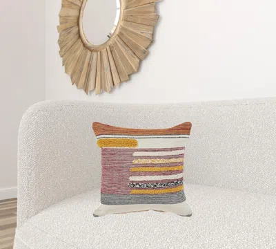 Homezia 18" X 18" Red And Ivory Linen Cotton Zippered Pillow