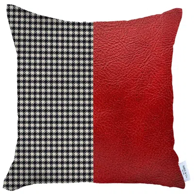 Homezia 18" X 18" Red Houndstooth Zippered Handmade Polyester Throw Pillow Cover In Black