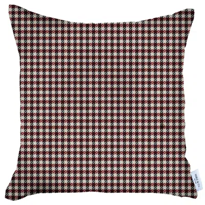 Homezia 18" X 18" Red Houndstooth Zippered Handmade Polyester Throw Pillow Cover
