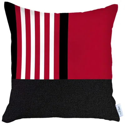 Homezia 18" X 18" Red Striped Zippered Handmade Polyester Throw Pillow Cover