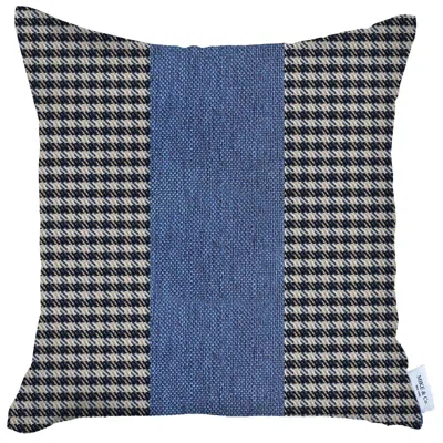 Homezia 18" X 18" White And Blue Houndstooth Zippered Handmade Polyester Throw Pillow Cover