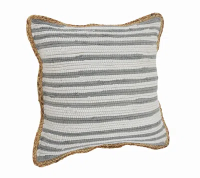 Homezia 18" X 18" White Gray And Tan 100% Cotton Striped Zippered Pillow