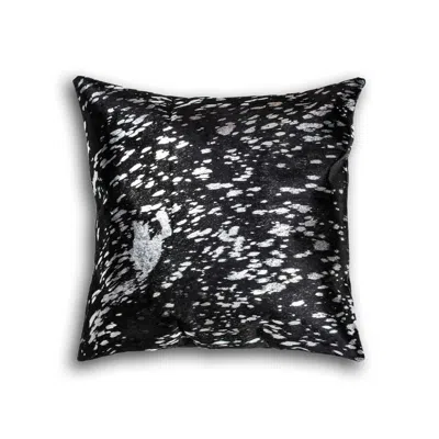 Homezia 18" X 18" X 5" Black And Silver Torino Kobe Cowhide Pillow