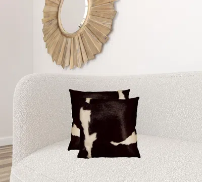 Homezia 18" X 18" X 5" Chocolate And White Cowhide Pillow 2 Pack