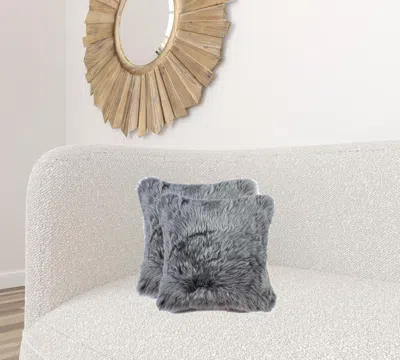Homezia 18" X 18" X 5" Gray Sheepskin Pillow 2 Pack In Black