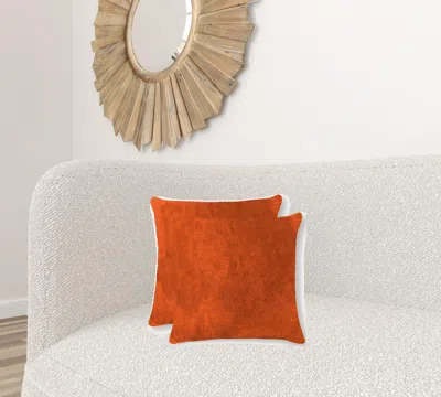 Homezia 18" X 18" X 5" Orange Cowhide Pillow 2 Pack