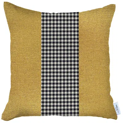 Homezia 18" X 18" Yellow And White Houndstooth Zippered Handmade Polyester Throw Pillow Cover In Multi