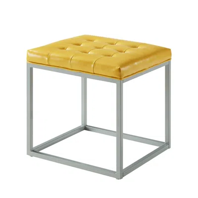 Homezia 18" Yellow Faux Leather And Gray Cube Ottoman