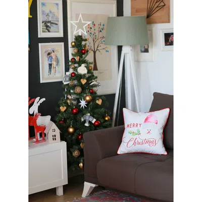 Homezia 18"x18" Merry Christmas Printed Decorative Throw Pillow Cover In White
