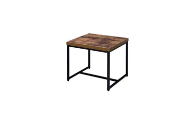 Homezia 19" Black And Brown Oak Manufactured Wood And Metal End Table