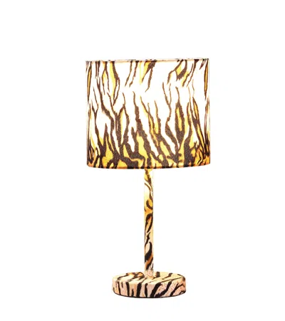 Homezia 19" Brown And Black Bedside Table Lamp With Brown And Black Drum Shade