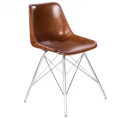 Homezia 19" Brown And Silver Faux Leather Side Chair