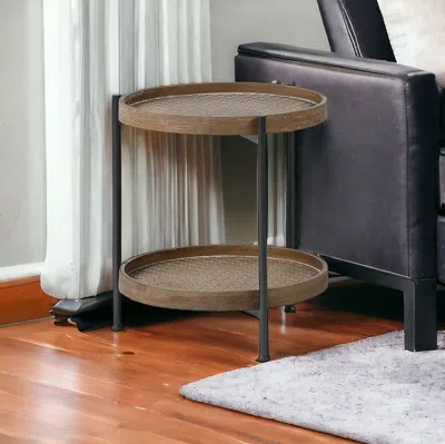 Homezia 19" Brown Solid Wood Round End Table
