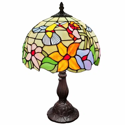 Homezia 19" Dark Brown Metal Candlestick Table Lamp With Ivory Dome Shade