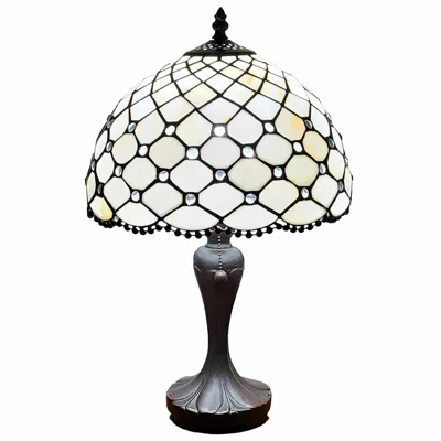 Homezia 19" Dark Brown Metal Candlestick Table Lamp With White Dome Shade In Black