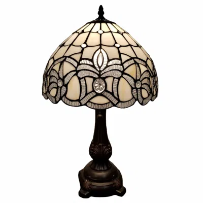 Homezia 19" Dark Brown Metal Candlestick Table Lamp With White Dome Shade
