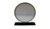 Homezia 19" Faux Fur, Mirror, Black & Brass Finish Round Makeup Shaving Tabletop Mirror