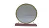 Homezia 19" Faux Fur, Mirror, Pink & Gold Finish Round Makeup Shaving Tabletop Mirror