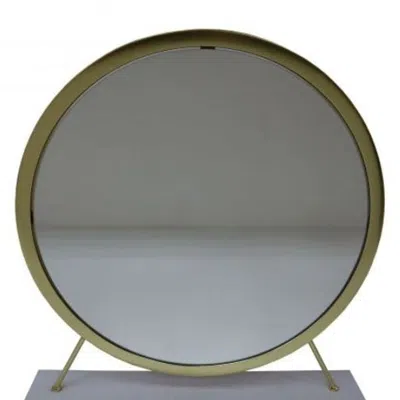Homezia 19" Faux Fur, Mirror, White & Brass Finish Round Makeup Shaving Tabletop Mirror