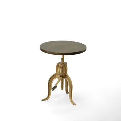 Homezia 19" Gold And Elm Solid Wood Round End Table