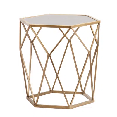 Homezia 19" Gold And Reflective Glass Hexagon Mirrored End Table