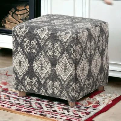 Homezia 19" Gray 100% Cotton And Brown Cube Ottoman