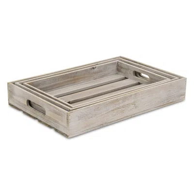 Homezia 19" Gray Rectangular Wood Handmade Tray With Handles In Multi