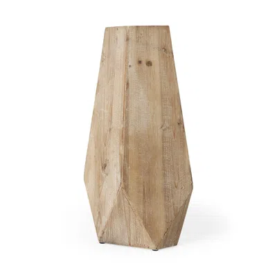 Homezia 19" Natural Stain Geometric Wooden Vase In Brown