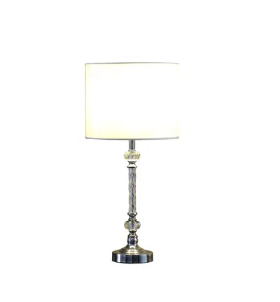 Homezia 19" Silver Table Lamp With White Drum Shade In Brown