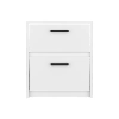 Homezia 19" White Two Drawer Faux Wood Nightstand