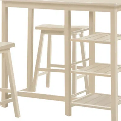 Homezia 19" X 33" X 46" 3pc Pack Buttermilk Rubber Wood Counter Height Set