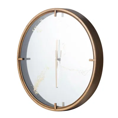 Homezia 2" Round Gold Wood Analog Wall Clock In Black