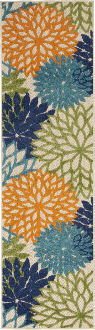 Homezia 2' X 10' Ivory And Blue Floral Indoor Outdoor Area Rug In Multi