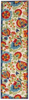 Homezia 2' X 6' Green And Ivory Floral Indoor Outdoor Area Rug