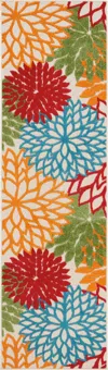 Homezia 2' X 8' Green And Ivory Floral Indoor Outdoor Area Rug