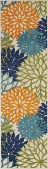 Homezia 2' X 8' Ivory And Blue Floral Indoor Outdoor Area Rug