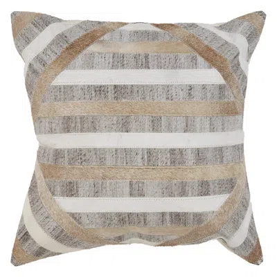 Homezia 20" Beige And Brown Striped Cowhide Throw Pillow