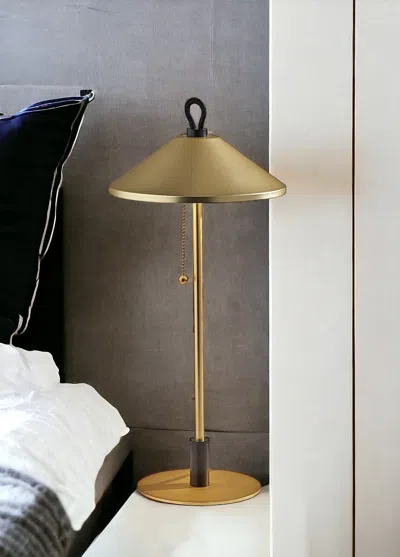 Homezia 20" Black And Gold Metal Two Light Candlestick Led Table Lamp With Brass Cone Shade