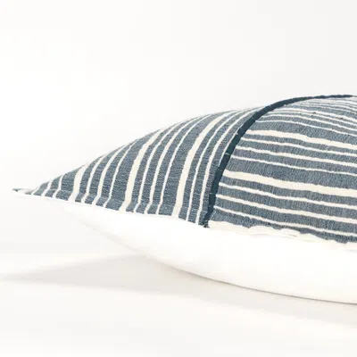 Homezia 20" Blue And White Cotton Pillow With Embroidery Edges