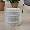 Homezia 20" Blue Polyester Round Striped Indoor Outdoor Pouf Ottoman