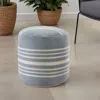 Homezia 20" Blue Polyester Round Striped Indoor Outdoor Pouf Ottoman