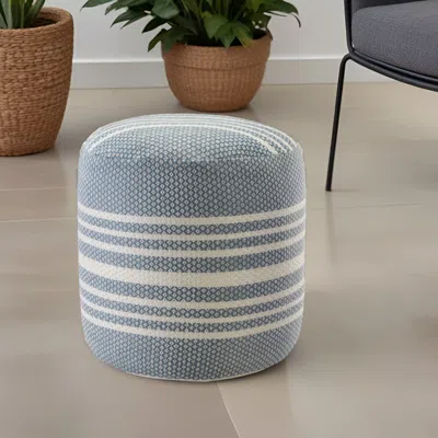 Homezia 20" Blue Polyester Round Striped Indoor Outdoor Pouf Ottoman