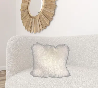 Homezia 20" Bright White Genuine Tibetan Lamb Fur Pillow With Microsuede Backing