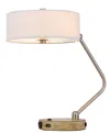 Homezia 20" Brown Metal Two Light Lantern Desk Usb Table Lamp With White Drum Shade