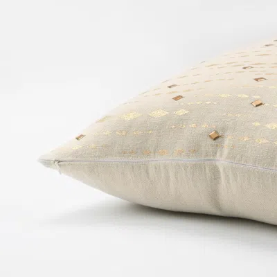 Homezia 20" Gold And Ivory Cotton Pillow With Beads Edges