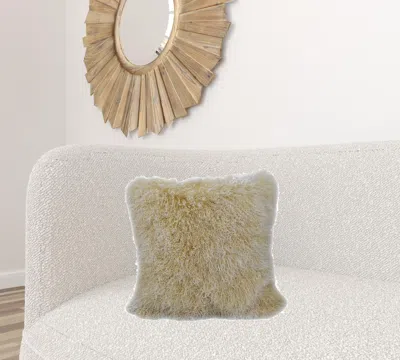 Homezia 20" Gold Genuine Tibetan Lamb Fur Pillow With Microsuede Backing
