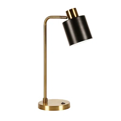 Homezia 20" Gold Metal Desk Table Lamp With Black Drum Shade