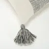 Homezia 20" Gray And Ivory Cotton Pillow With Tassels Edges