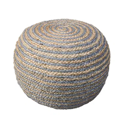 Homezia 20" Gray Jute Ottoman In Blue