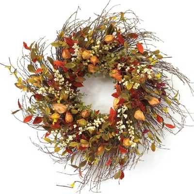 Homezia 20" Green And Brown Artificial Fall Mixed Assortment Wreath